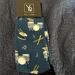 Yo Sox Men’s Drum Kit Crew Socks – Blue Music Print – NWT